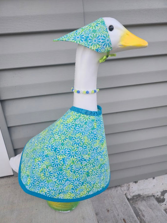 White Flowers on Blue and Green Porch Goose Outfit