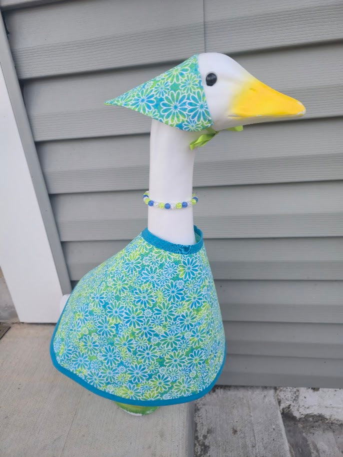 White Flowers on Blue and Green Porch Goose Outfit