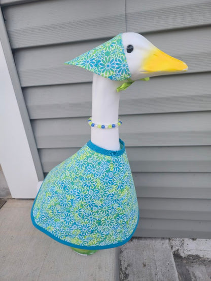 White Flowers on Blue and Green Porch Goose Outfit