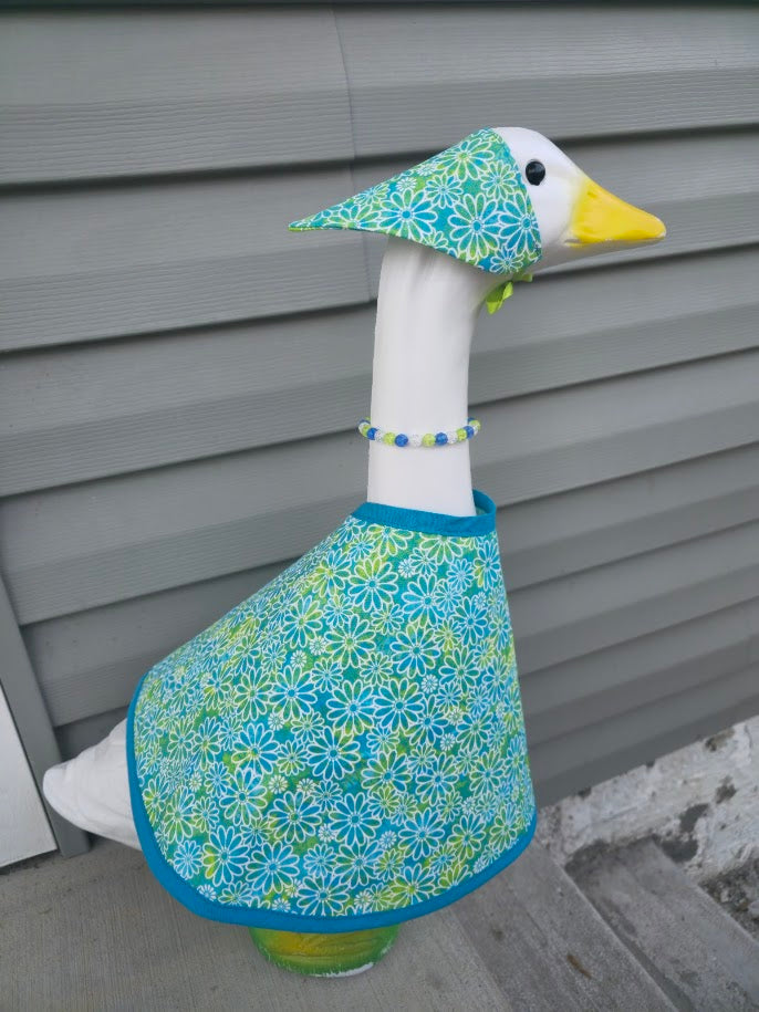 White Flowers on Blue and Green Porch Goose Outfit