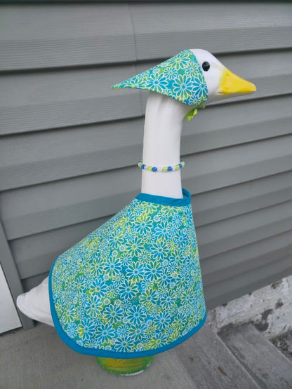 White Flowers on Blue and Green Porch Goose Outfit
