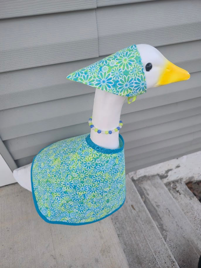 White Flowers on Blue and Green Porch Goose Outfit