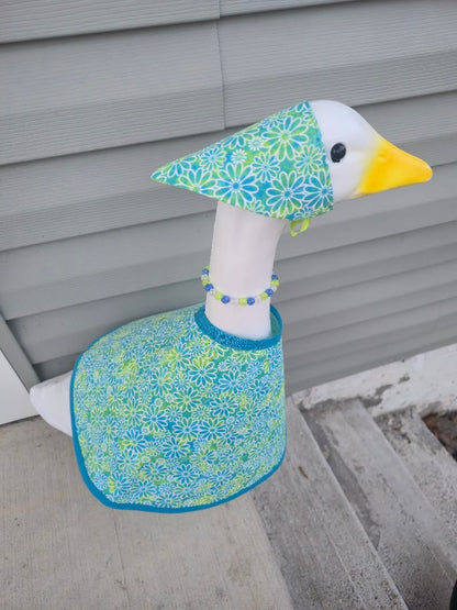 White Flowers on Blue and Green Porch Goose Outfit