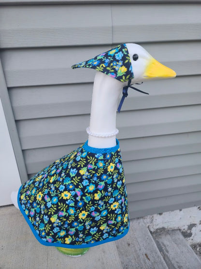 Blue and Yellow Flowers on Black Porch Goose Outfit