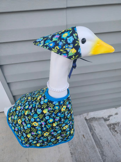 Blue and Yellow Flowers on Black Porch Goose Outfit
