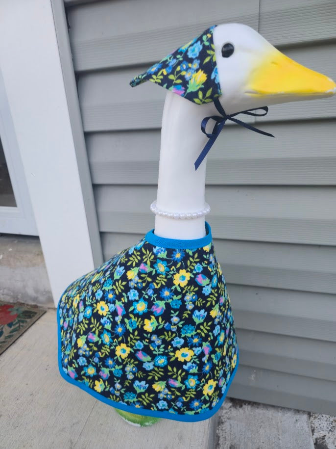 Blue and Yellow Flowers on Black Porch Goose Outfit