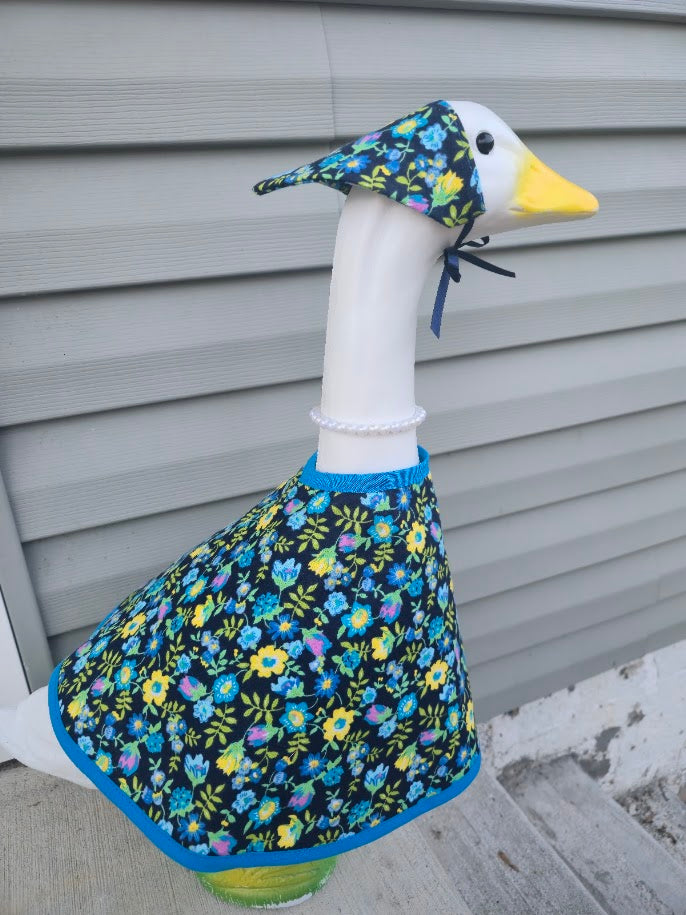 Blue and Yellow Flowers on Black Porch Goose Outfit