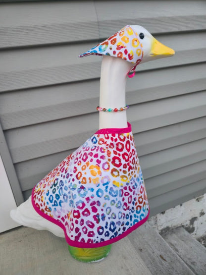 Rainbow Leopard Print Porch Goose Outfit